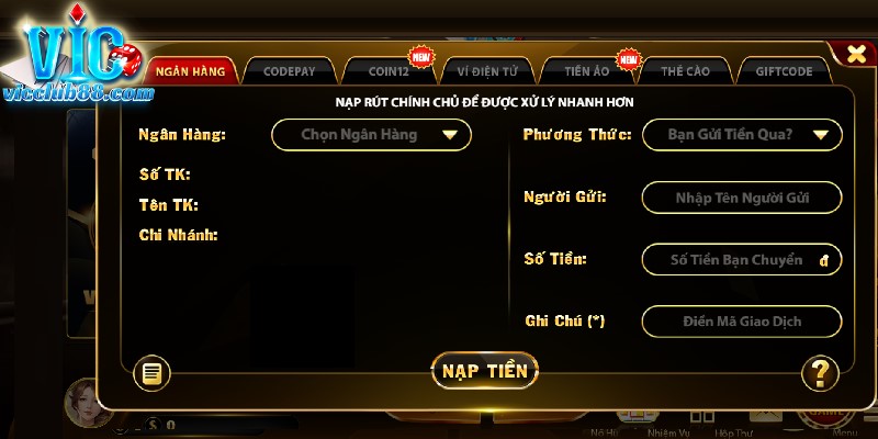 Nạp tiền vào tài khoản thành viên tại cổng game hỗ trợ đa phương thức Nạp tiền vào tài khoản thành viên tại cổng game hỗ trợ đa phương thức