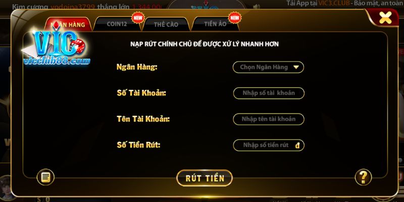 rut tien vicclub qua ngan hang Rút thưởng cổng game dễ dàng thông qua ngân hàng